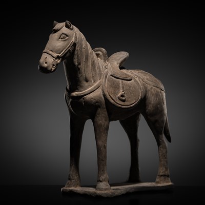 Lot 235 - A GRAY POTTERY FIGURE OF A HORSE, YUAN DYNASTY