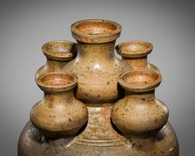 Lot 194 - A GLAZED FIVE-SPOUTED STONEWARE JAR, HAN DYNASTY