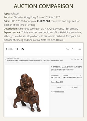 A BAMBOO FIGURE OF LIU HAI AND HIS THREE-LEGGED TOAD, 18TH CENTURY