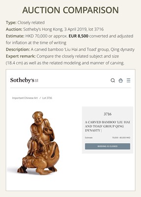 A BAMBOO FIGURE OF LIU HAI AND HIS THREE-LEGGED TOAD, 18TH CENTURY