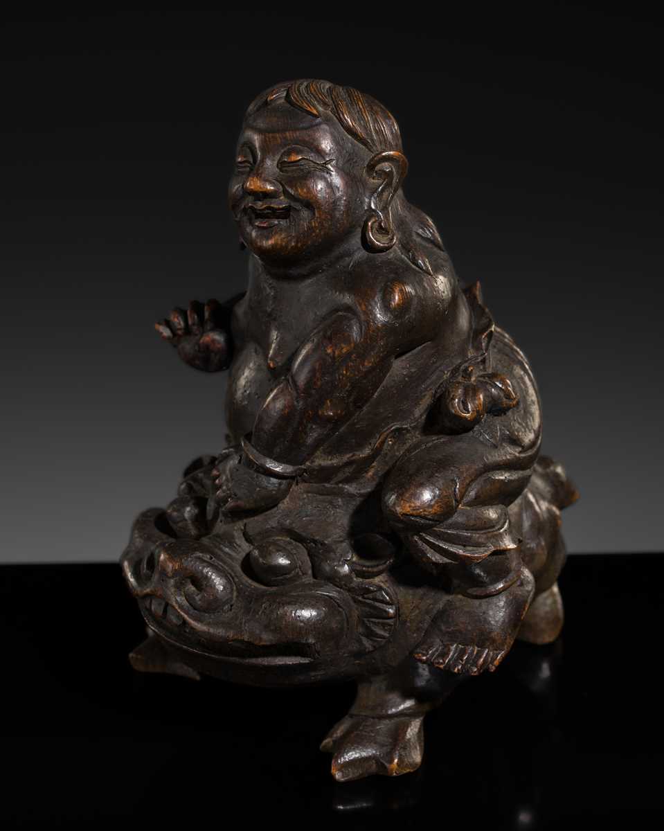 A BAMBOO FIGURE OF LIU HAI AND HIS THREE-LEGGED TOAD, 18TH CENTURY