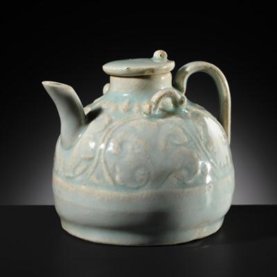 Lot 145 - A CARVED QINGBAI ‘FLORAL’ EWER AND COVER, SOUTHERN SONG DYNASTY