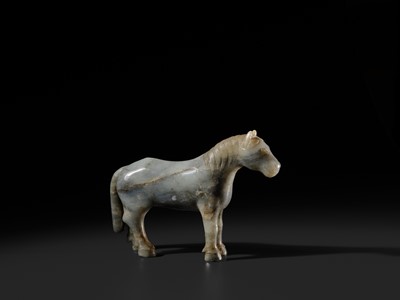 A MOTTLED GRAY JADE FIGURE OF A HORSE, LATE MING-EARLY QING DYNASTY