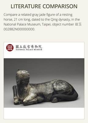 A MOTTLED GRAY JADE FIGURE OF A HORSE, LATE MING-EARLY QING DYNASTY