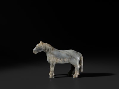 A MOTTLED GRAY JADE FIGURE OF A HORSE, LATE MING-EARLY QING DYNASTY