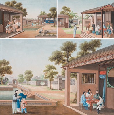 Lot 567 - A SET OF THREE ‘TEA PRODUCTION’ PAINTINGS, CHINESE SCHOOL, 19TH CENTURY