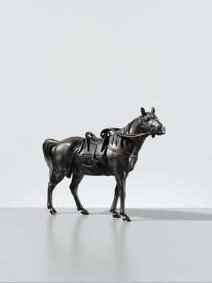 MARUKI: A FINE PORTRAIT BRONZE OKIMONO OF A HORSE