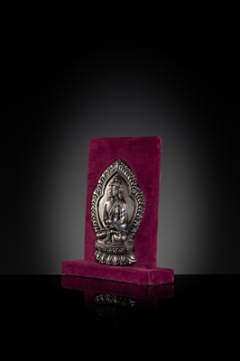 Lot 85 - A SILVERED BRONZE VOTIVE STELE OF BUDDHA AMITABHA, QING DYNASTY