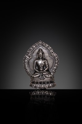Lot 85 - A SILVERED BRONZE VOTIVE STELE OF BUDDHA AMITABHA, QING DYNASTY