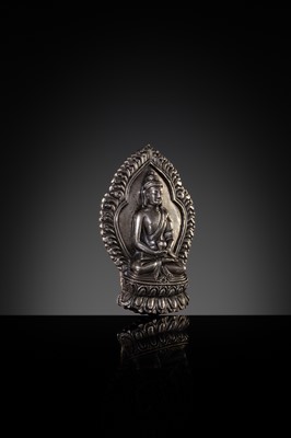 Lot 85 - A SILVERED BRONZE VOTIVE STELE OF BUDDHA AMITABHA, QING DYNASTY