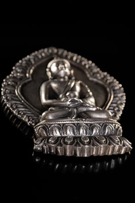 Lot 85 - A SILVERED BRONZE VOTIVE STELE OF BUDDHA AMITABHA, QING DYNASTY