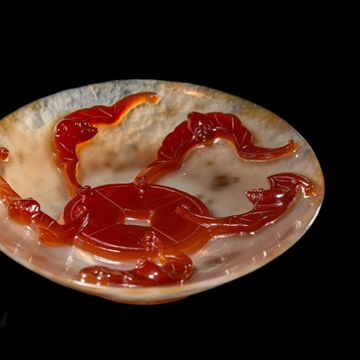 Lot 421 - A CARNELIAN AGATE ‘FIVE BATS’ BRUSH WASHER, WUFU, 19TH CENTURY