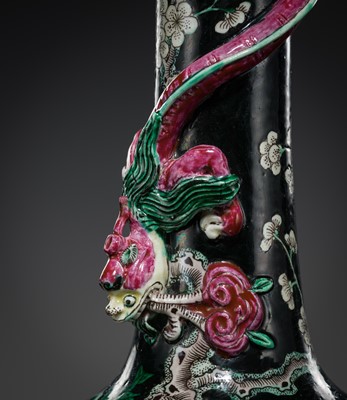 Lot 533 - AN ORMOLU-MOUNTED FAMILLE NOIRE ‘CHILONG’ VASE, GU, 18TH CENTURY