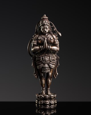 Lot 1430 - A SILVER FIGURE OF HANUMAN, 18TH CENTURY