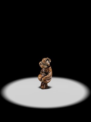 Lot 92 - A CHSAISHIKI NETSUKE OF OKAME, STYLE OF YOSHIMURA SHUZAN