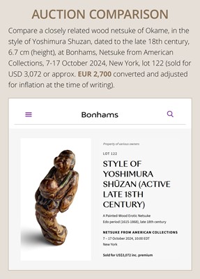 Lot 92 - A CHSAISHIKI NETSUKE OF OKAME, STYLE OF YOSHIMURA SHUZAN