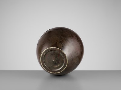 Lot 33 - SEIGYOKU: A MASSIVE SILVER-INLAID BRONZE VASE WITH A TIGER AND CRESCENT MOON