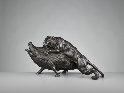 Lot 5 - GENRYUSAI SEIYA: A TIGER AND BOAR BRONZE