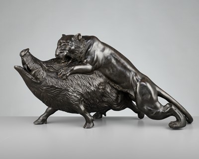 Lot 5 - GENRYUSAI SEIYA: A TIGER AND BOAR BRONZE