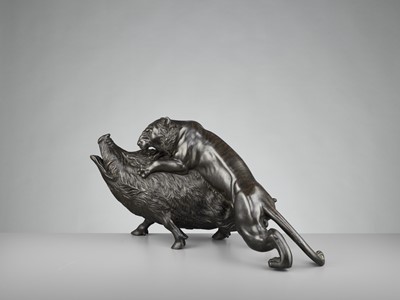 Lot 5 - GENRYUSAI SEIYA: A TIGER AND BOAR BRONZE