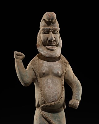 Lot 211 - A RARE PAINTED POTTERY FIGURE OF A FOREIGNER GROOM FROM SAMARKAND, TANG DYNASTY