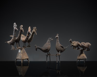 Lot 221 - A GROUP OF THREE KONDH TRIBAL BRONZES DEPICTING BIRDS, LATE 19TH-EARLY 20TH CENTURY
