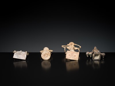 Lot 219 - A GROUP OF THREE BASTAR TRIBAL BRONZE FIGURES AND A SOUTH INDIAN ‘DEEPALAKSHMI’ VOTIVE LAMP, MID-20TH CENTURY AND EARLIER