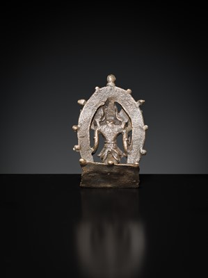 Lot 219 - A GROUP OF THREE BASTAR TRIBAL BRONZE FIGURES AND A SOUTH INDIAN ‘DEEPALAKSHMI’ VOTIVE LAMP, MID-20TH CENTURY AND EARLIER