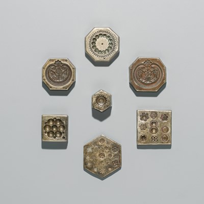 Lot 216 - A GROUP OF SEVEN BRASS JEWELER’S MOLDS, INDIA, 20TH CENTURY OR EARLIER