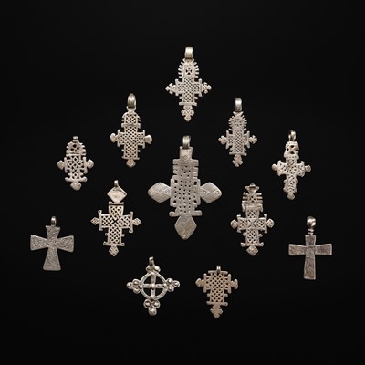 Lot 257 - A GROUP OF COPTIC SILVER PENDANT CROSSES