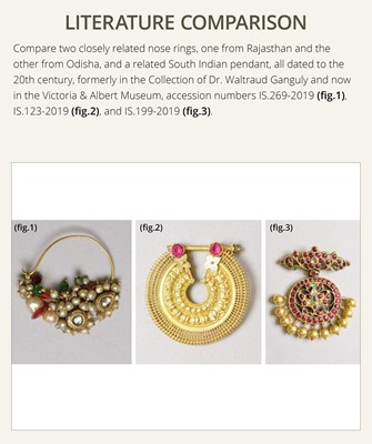 Lot 202 - A GROUP OF TWO 18K GOLD NOSE RINGS, AN 18K GOLD AMULET, AND TWO INLAID PENDANTS, 20TH CENTURY AND EARLIER