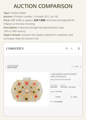 Lot 105 - A GROUP OF TWO MUGHAL GEM- AND GOLD-SET JADE PENDANTS, HALDILI, 18TH-19TH CENTURY