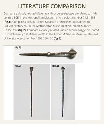 Lot 174 - A GROUP OF TWENTY-FIVE GREEK AND ROMAN BRONZE PINS, SPOONS AND TOOLS, 1ST MILLENNIUM AD AND EARLIER