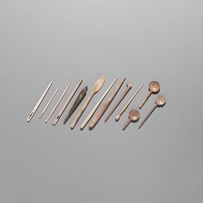 Lot 172 - A GROUP OF THIRTEEN BONE SPOONS, NEEDLES, AND PINS, 1ST MILLENNIUM AD OR EARLIER