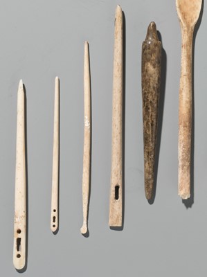 Lot 172 - A GROUP OF THIRTEEN BONE SPOONS, NEEDLES, AND PINS, 1ST MILLENNIUM AD OR EARLIER