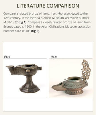 Lot 158 - A GROUP OF THREE BRONZE OIL LAMPS