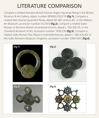 Lot 176 - A GROUP OF THREE BRONZE QUATREFOIL FIBULAS OR STRAP FITTINGS