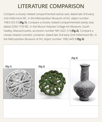 Lot 164 - A BACTRIAN BRONZE COMPARTMENTED STAMP SEAL AND A COSMETIC CONTAINER, LATE 3RD-EARLY 2ND MILLENNIUM BC