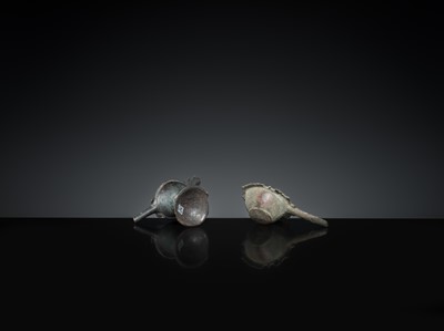 Lot 167 - A GROUP OF FOUR EARLY ISLAMIC BRONZE COSMETIC MORTARS, CIRCA 7TH-12TH CENTURY