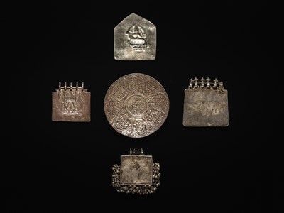 Lot 203 - A GROUP OF FIVE SILVER REPOUSSÉ AMULET PENDANTS AND PILGRIMAGE PLAQUES