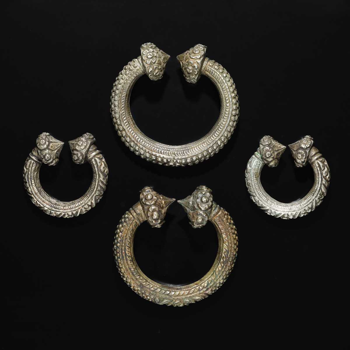 Lot 196 - A GROUP OF FOUR WHITE METAL ANKLETS, KARA, 19TH CENTURY