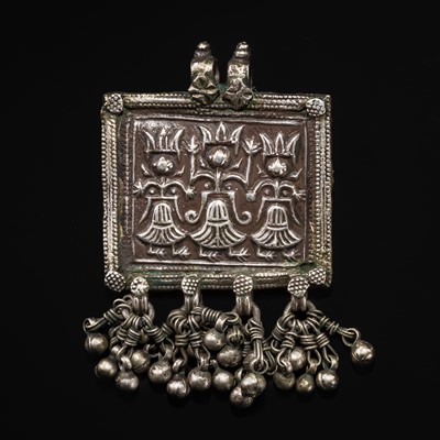 Lot 110 - A FINE GROUP OF FIVE SILVER REPOUSSÉ AMULETS, HIMACHAL PRADESH AND RAJASTHAN