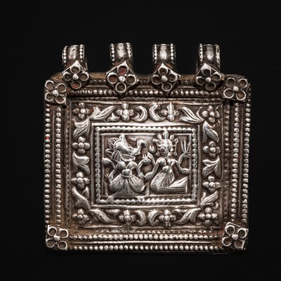 Lot 110 - A FINE GROUP OF FIVE SILVER REPOUSSÉ AMULETS, HIMACHAL PRADESH AND RAJASTHAN