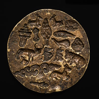 Lot 111 - A GROUP OF RARE BRONZE AND BRASS MOLDS WITH LOTUS AND ANIMALS