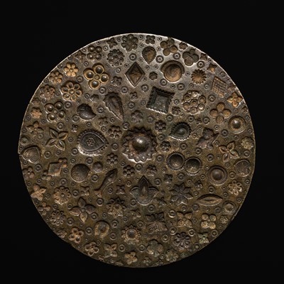 Lot 111 - A GROUP OF RARE BRONZE AND BRASS MOLDS WITH LOTUS AND ANIMALS