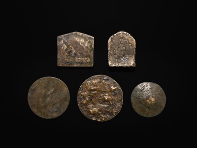 Lot 111 - A GROUP OF RARE BRONZE AND BRASS MOLDS WITH LOTUS AND ANIMALS