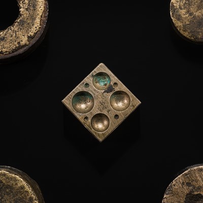 Lot 112 - A GROUP OF FIVE BUDDHIST BRONZE MOLDS WITH GANKYIL AND LOTUS