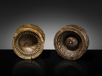Lot 112 - A GROUP OF FIVE BUDDHIST BRONZE MOLDS WITH GANKYIL AND LOTUS