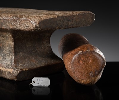 Lot 6 - A SANDSTONE PESANI (GRINDING STONE) AND GRINDER, ANGKOR PERIOD