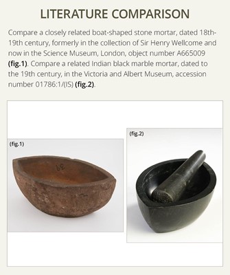 Lot 190 - A LARGE STONE BOAT-SHAPED MORTAR, 18TH-19TH CENTURY